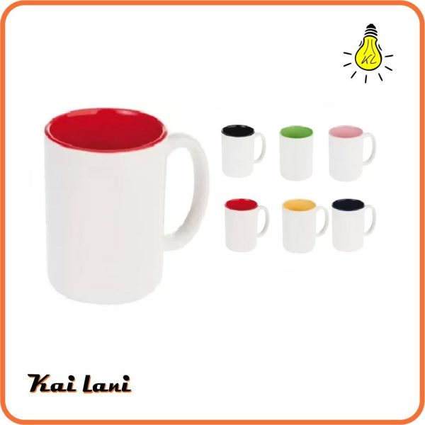 Taza Blanca para Sublimación Colores: Azul, Verde, Rojo, Negro y Naranja.